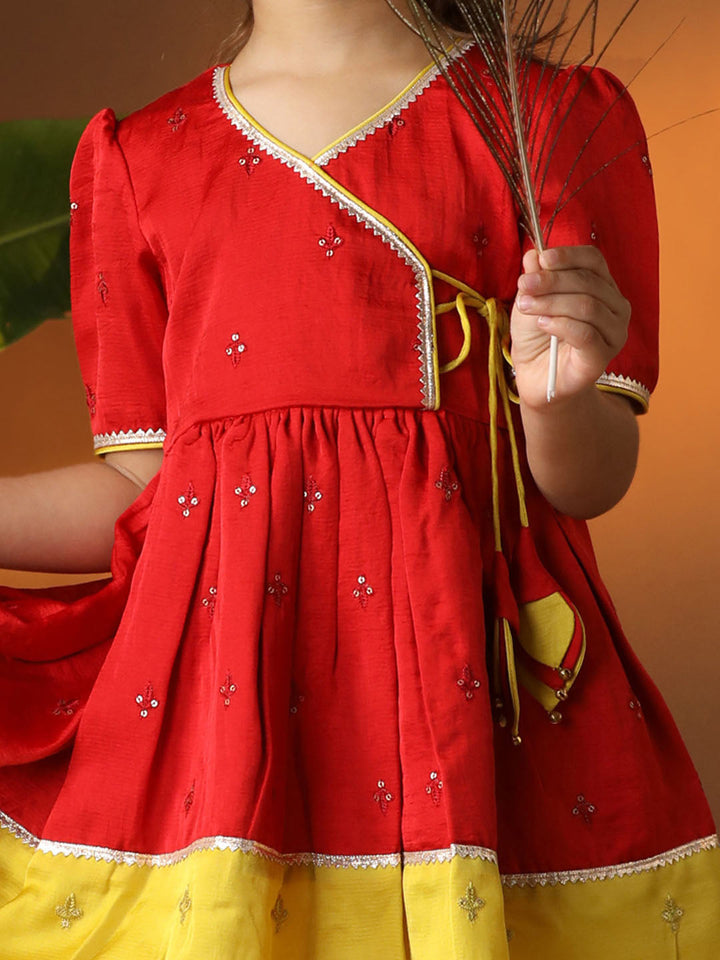 VASTRAMAY Girls' Red And Cream Dhoti Kurta Set - qivii