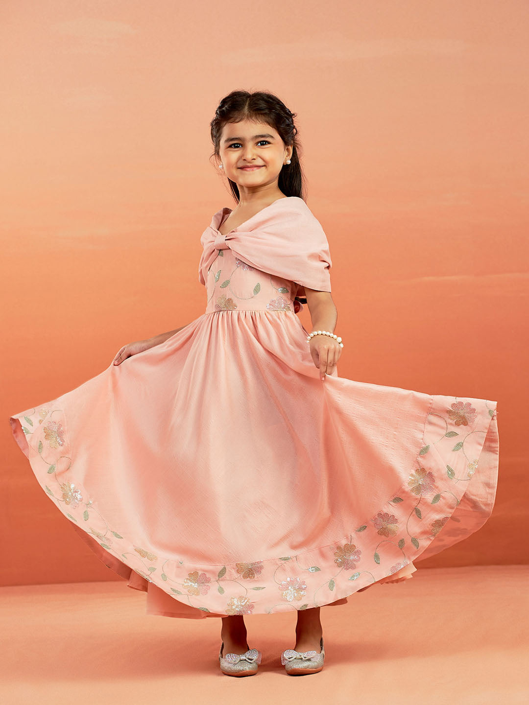 VASTRAMAY Girls' Peach Gown - qivii