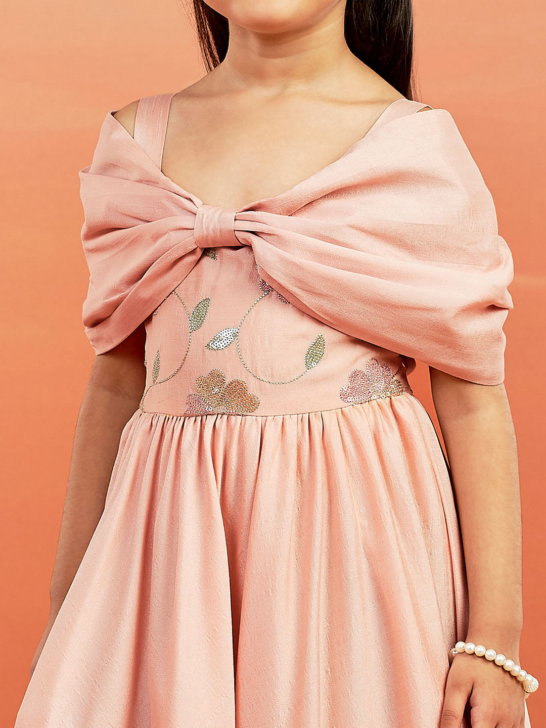 VASTRAMAY Girls' Peach Gown - qivii