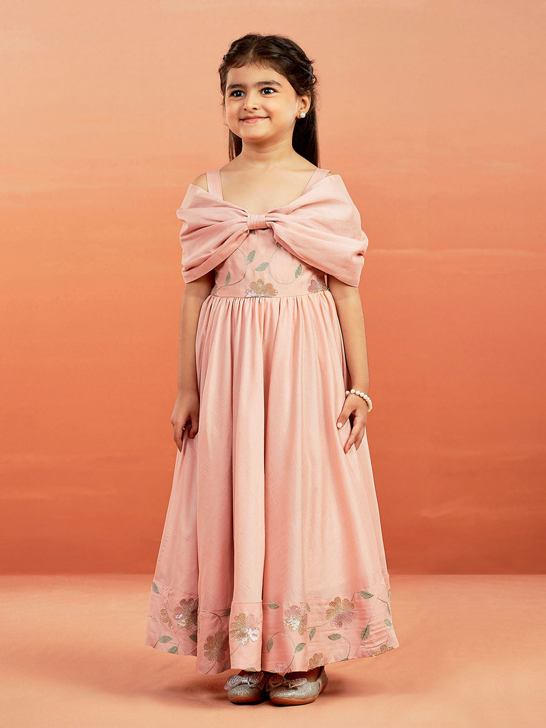 VASTRAMAY Girls' Peach Gown - qivii