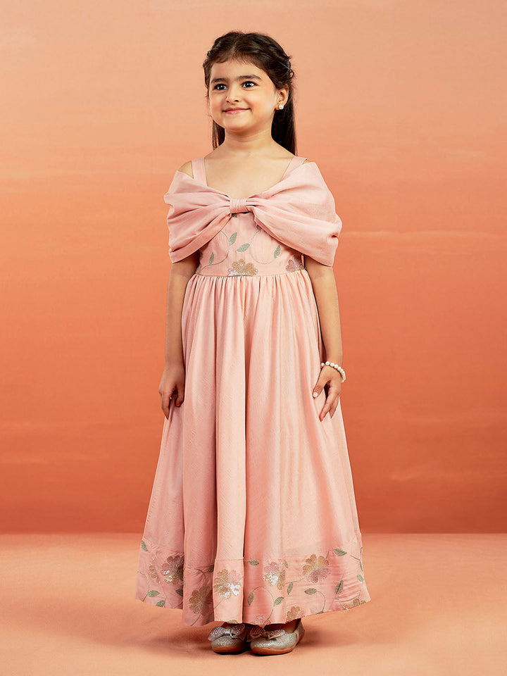 VASTRAMAY Girls' Peach Gown - qivii