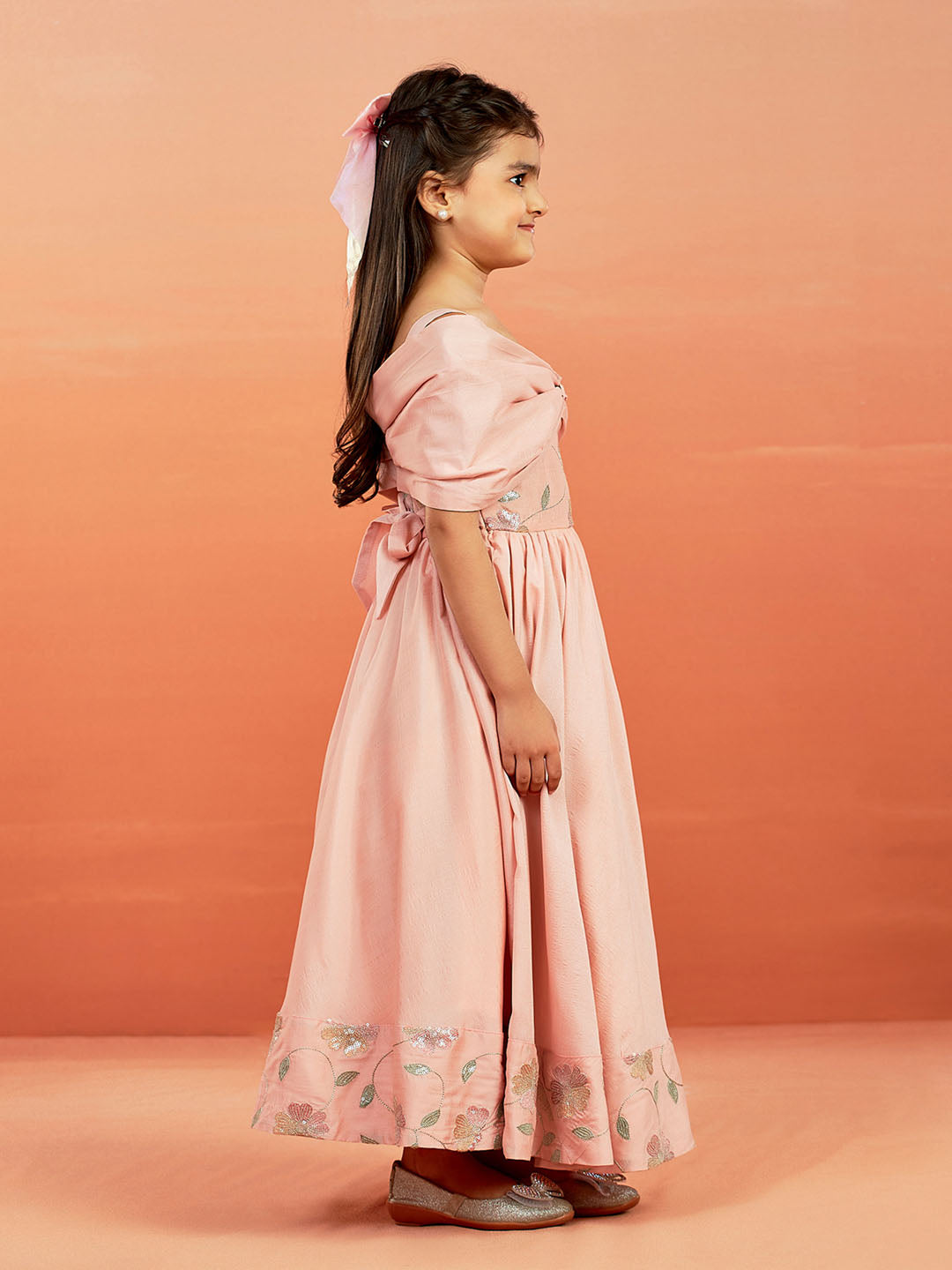 VASTRAMAY Girls' Peach Gown - qivii
