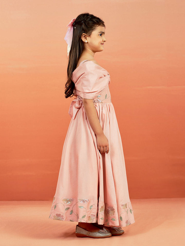 VASTRAMAY Girls' Peach Gown - qivii