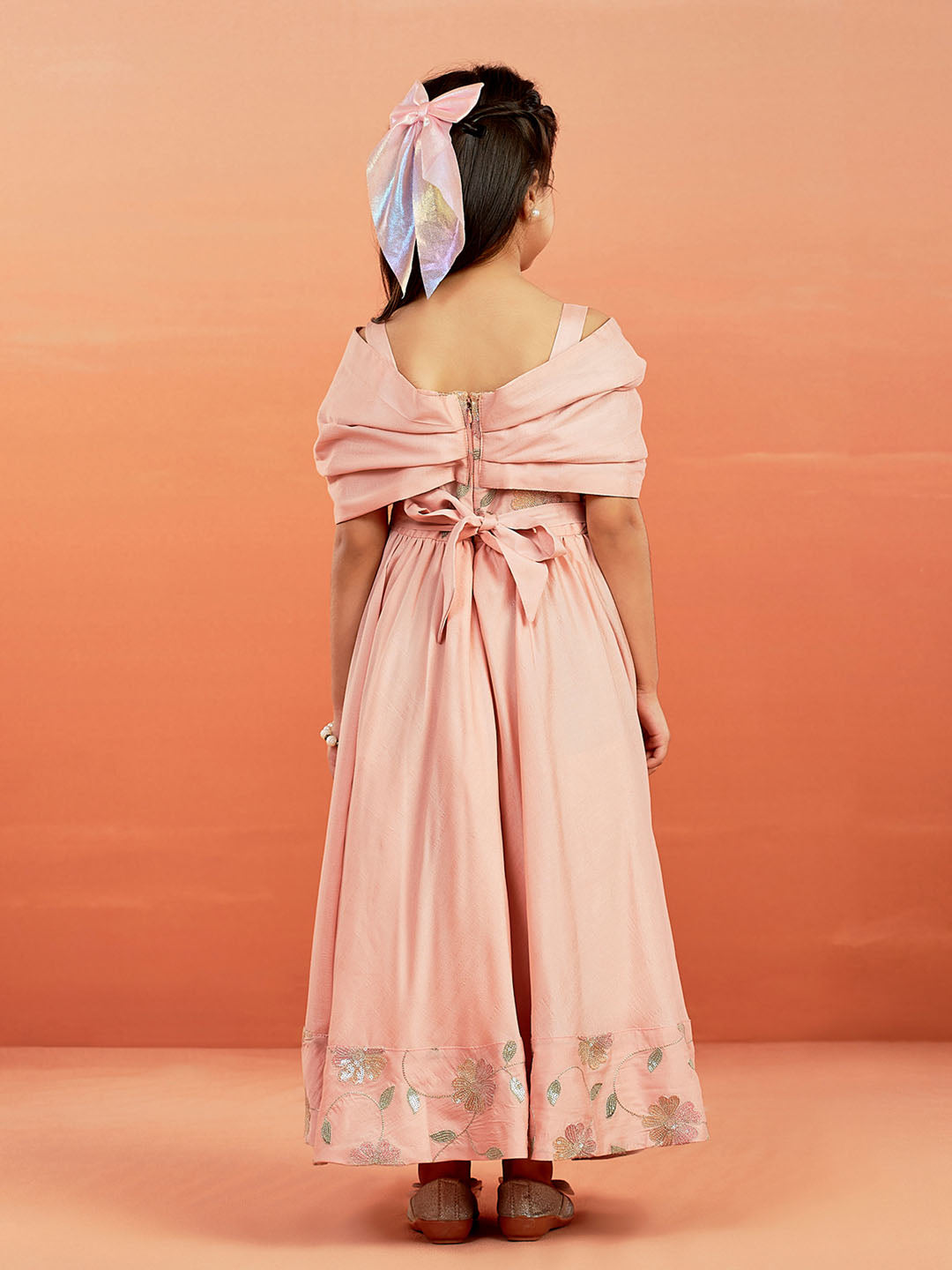 VASTRAMAY Girls' Peach Gown - qivii