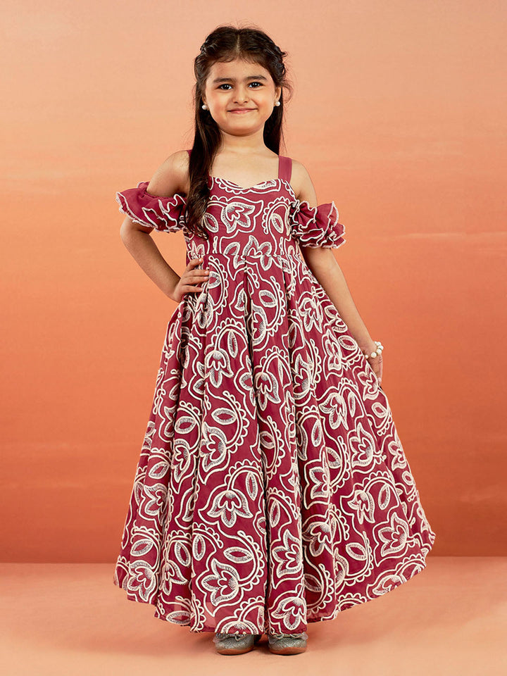 VASTRAMAY Girls' Georgette Floral Embroidered Gown For Girls. - qivii