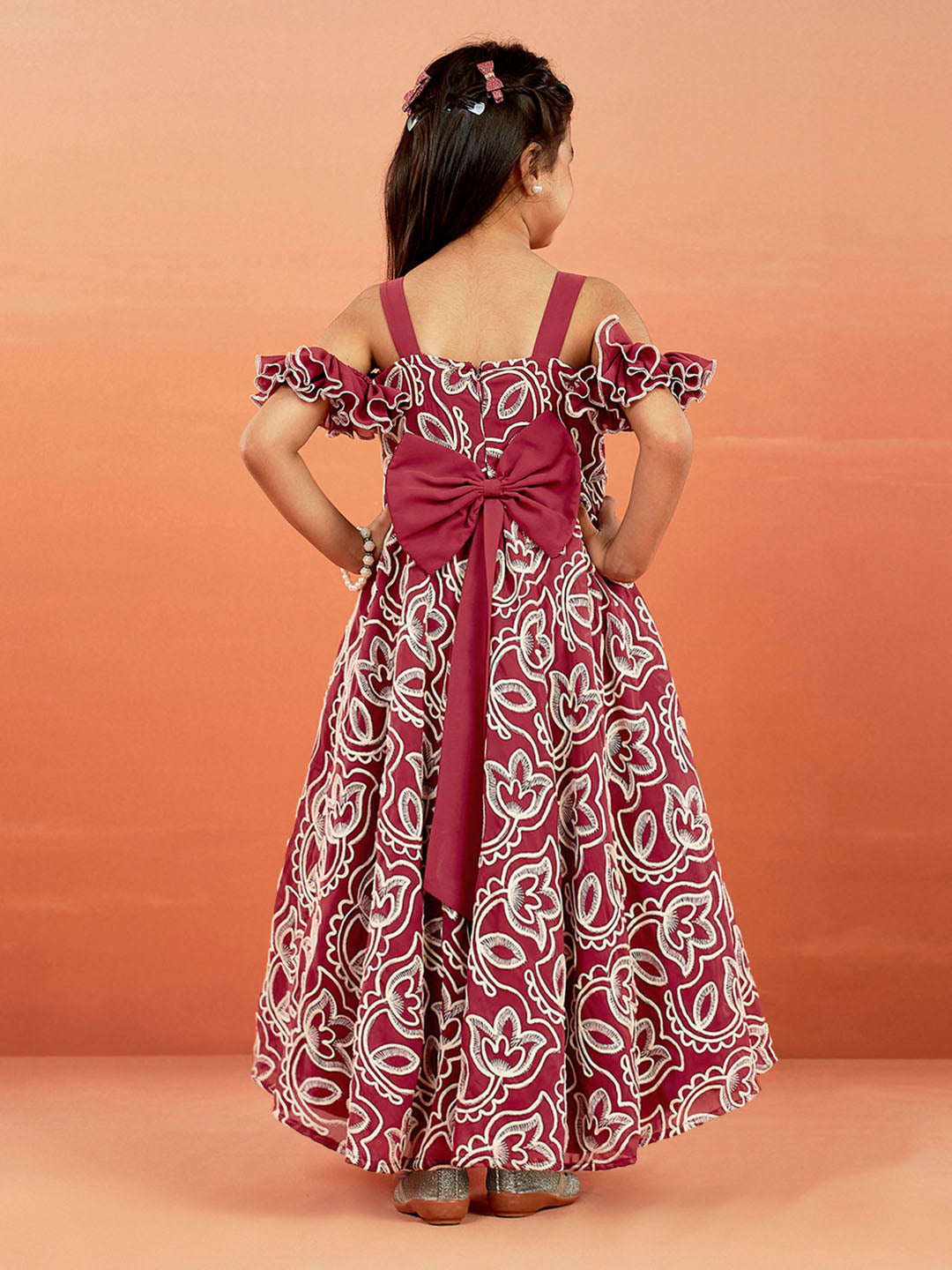 VASTRAMAY Girls' Georgette Floral Embroidered Gown For Girls. - qivii