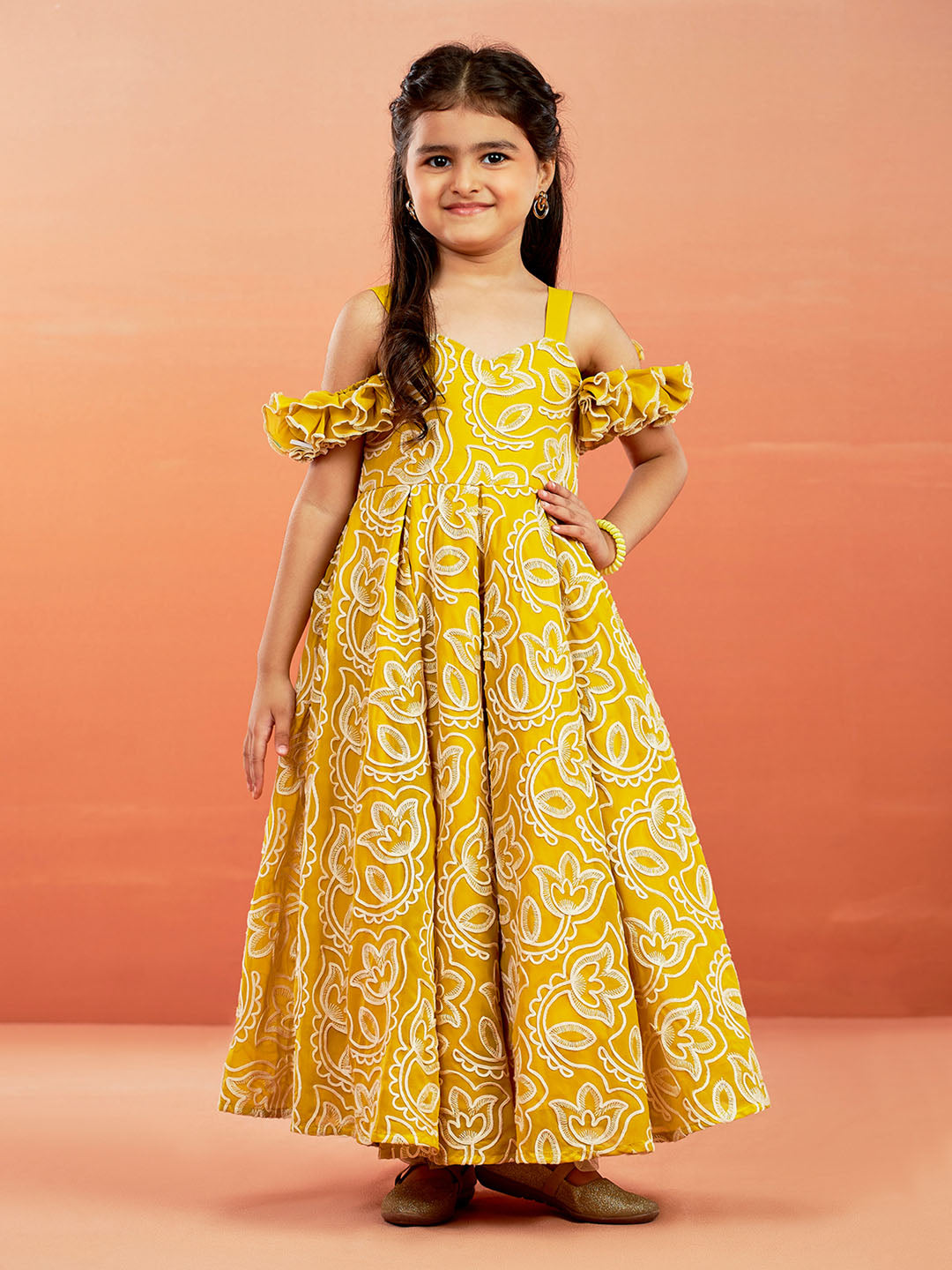 VASTRAMAY Girls' Georgette Floral Embroidered Gown For Girls. - qivii