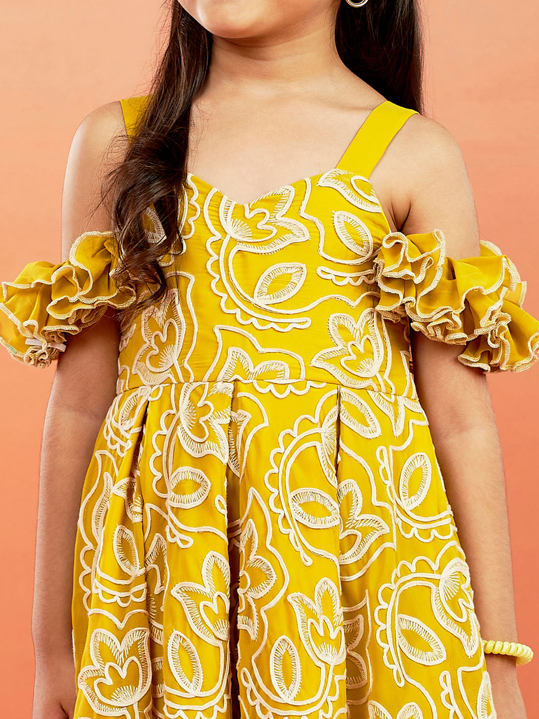 VASTRAMAY Girls' Georgette Floral Embroidered Gown For Girls. - qivii