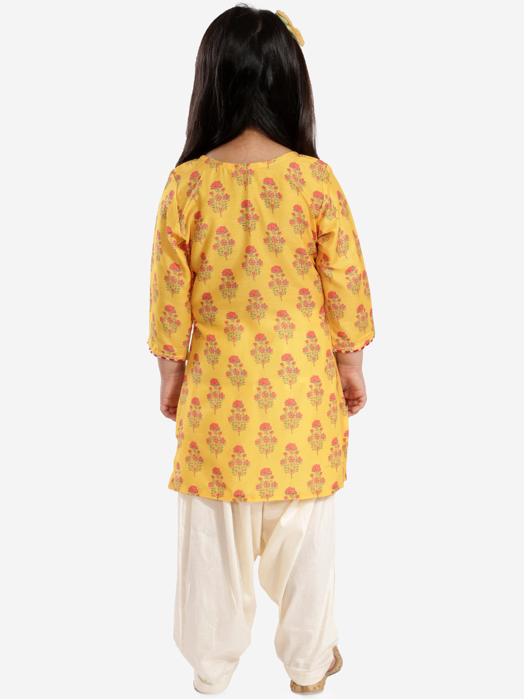 VASTRAMAY Girls' Mustard And Cream Linen Kurta And Patiala Set - qivii