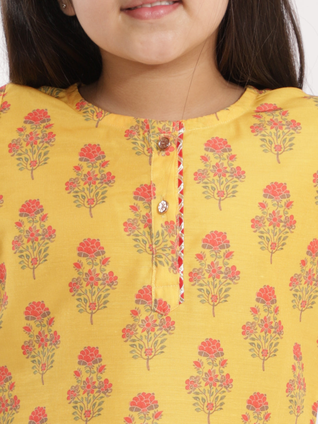 VASTRAMAY Girls' Mustard And Cream Linen Kurta And Patiala Set - qivii