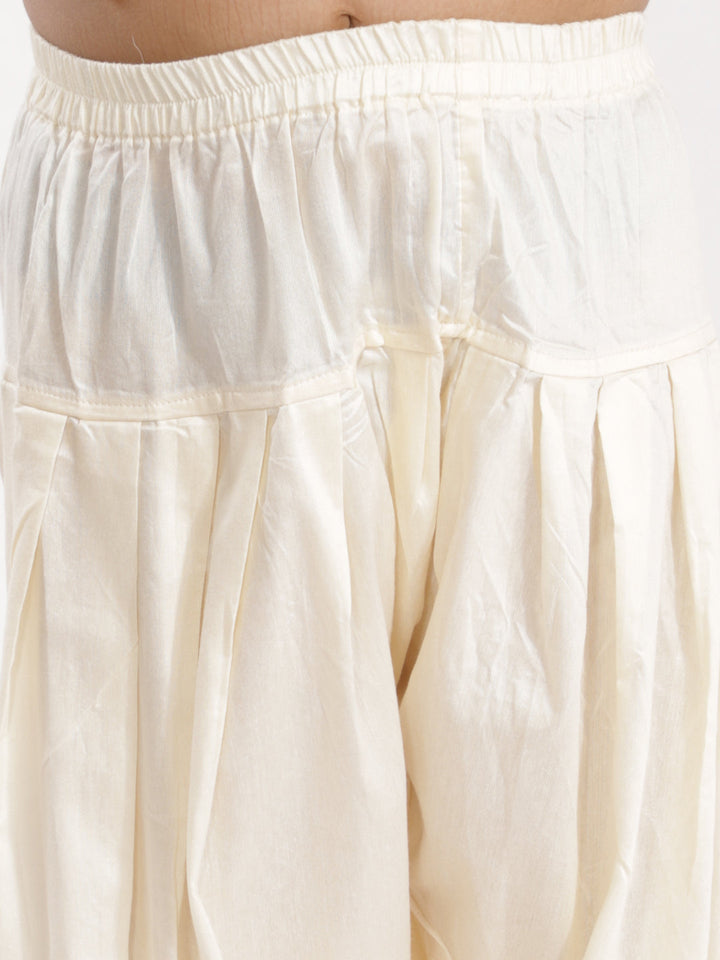 VASTRAMAY Girls' Mustard And Cream Linen Kurta And Patiala Set - qivii