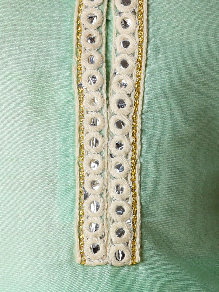 VASTRAMAY Girls' Mint Green Viscose Kurta Pant Set - qivii