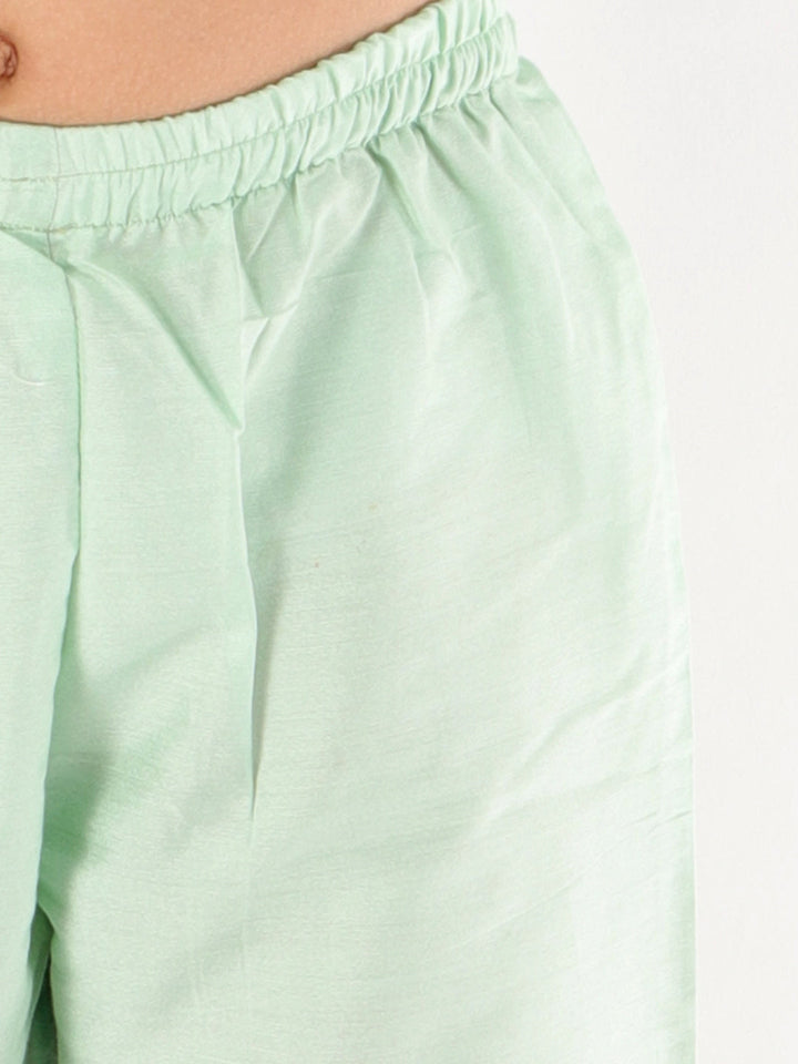 VASTRAMAY Girls' Mint Green Viscose Kurta Pant Set - qivii