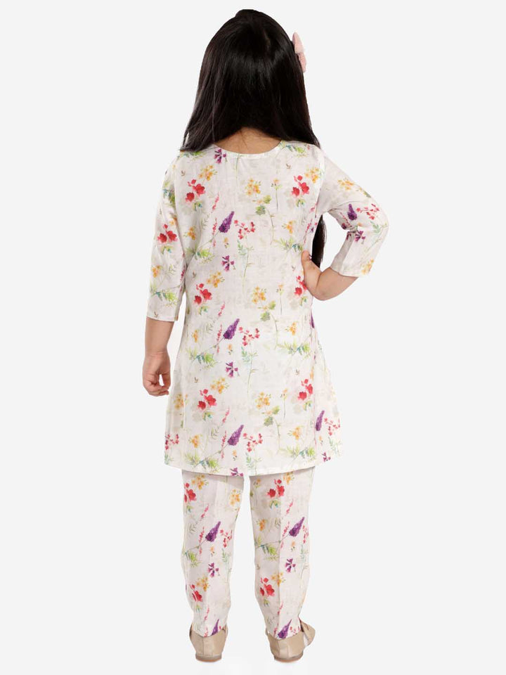 VASTRAMAY Girls' Multicolor-Base Cream Kurta Pant set - qivii