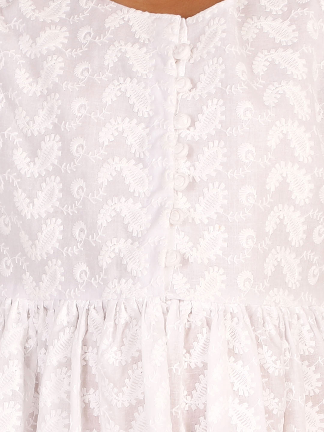 VASTRAMAY Girl's White Pure Cotton Chikankari Kurta - qivii