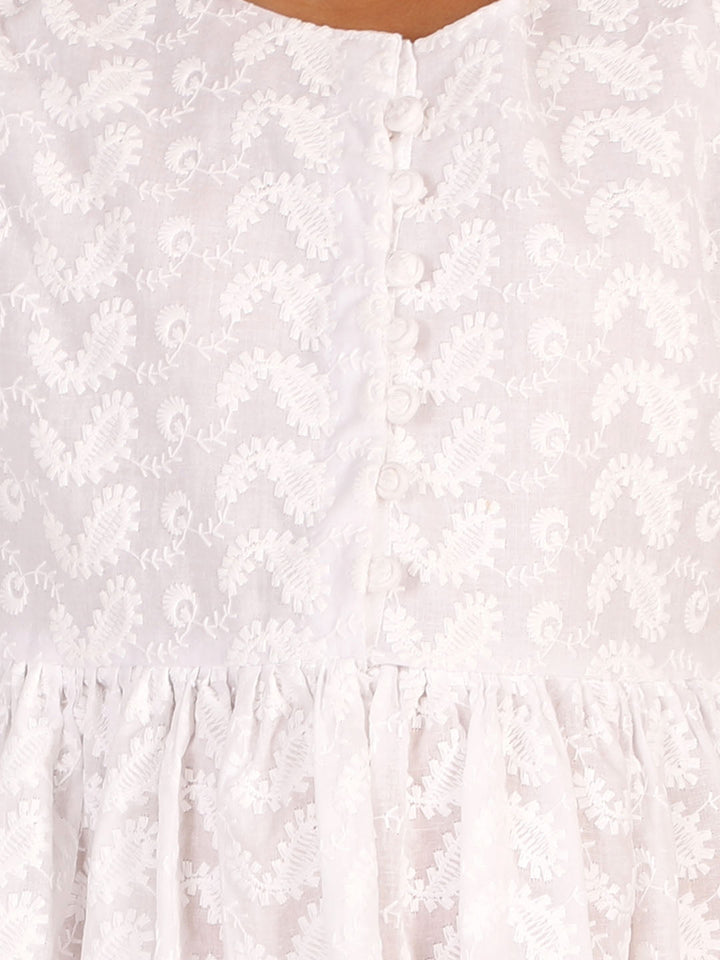 VASTRAMAY Girl's White Pure Cotton Chikankari Kurta - qivii