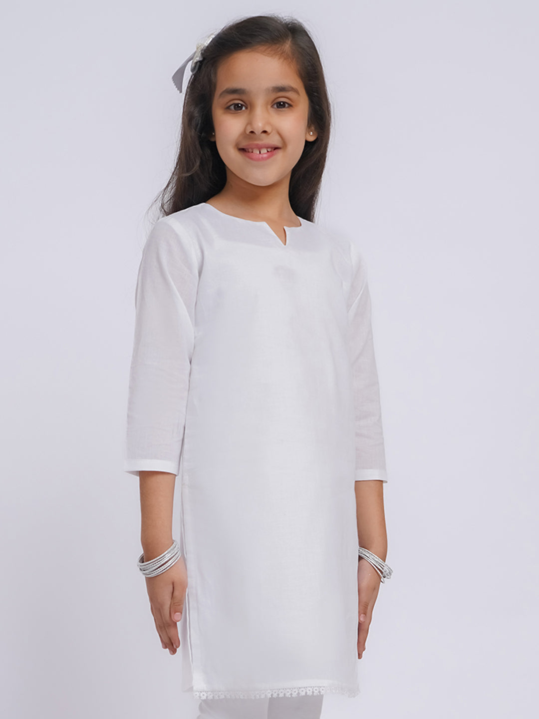 VASTRAMAY Girls' White Only Kurta - qivii