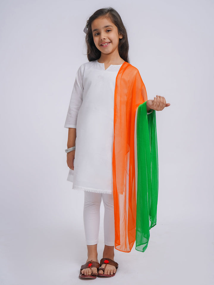 VASTRAMAY Girls' White Kurta, Leggings and Dupatta - qivii