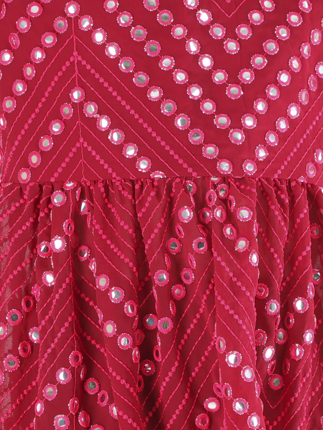 VASTRAMAY Girl's Maroon Mirror Kurta Pyjama Set - qivii