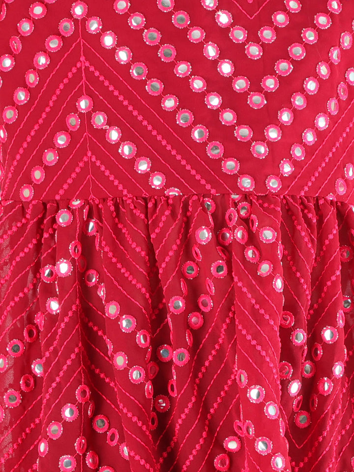 VASTRAMAY Girl's Maroon Mirror Kurta Pyjama Set - qivii