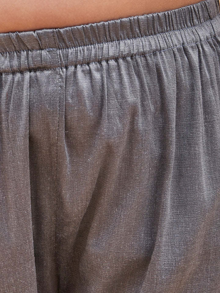 VASTRAMAY Girls Grey Anarkali Kurta Pyjama Set With Potli Bag - qivii