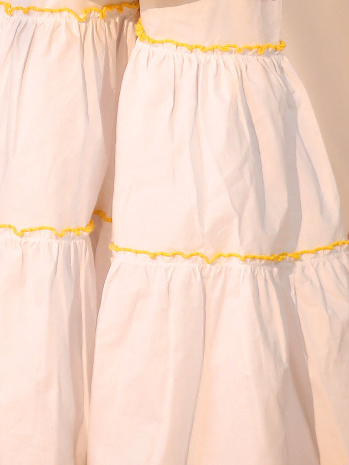 VASTRAMAY Girls' Yellow and White Kurta, Sharara and Dupatta Set - qivii