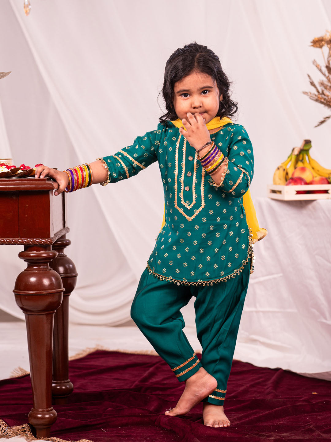 VASTRAMAY Girls Green Kurta Salwar and Dupatta Set - qivii