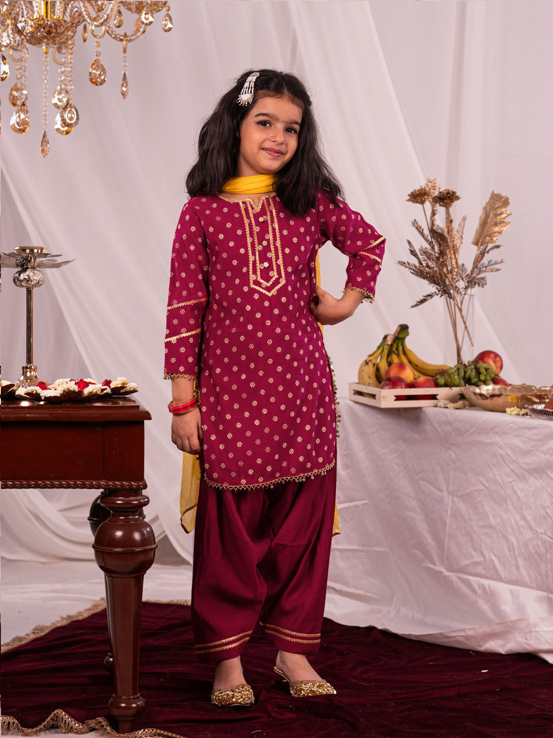 VASTRAMAY Girls Pink Kurta Salwar and Dupatta Set - qivii