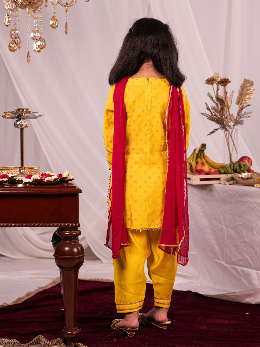 VASTRAMAY Girls Yellow Kurta Salwar and Dupatta Set - qivii
