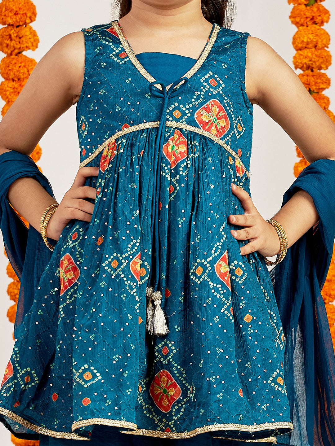 VASTRAMAY Girls' Turquoise Blue Kurta Palazzo Set - qivii