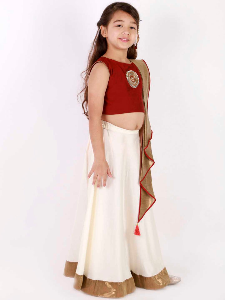 VASTRAMAY Girl's Viscose Crop Top Skirt And Drape Dupatta Set - qivii