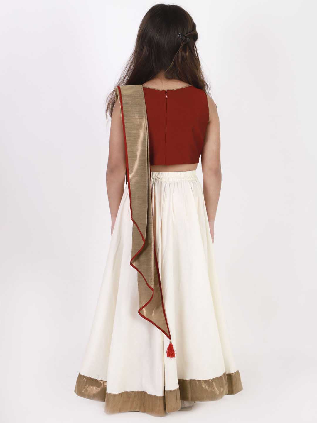 VASTRAMAY Girl's Viscose Crop Top Skirt And Drape Dupatta Set - qivii