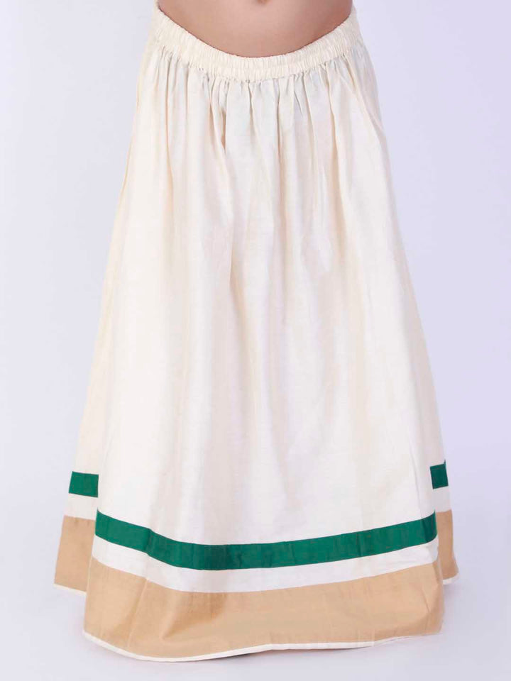 VASTRAMAY Girl's Green & White Pavda Pattu Lehenga Choli Set - qivii