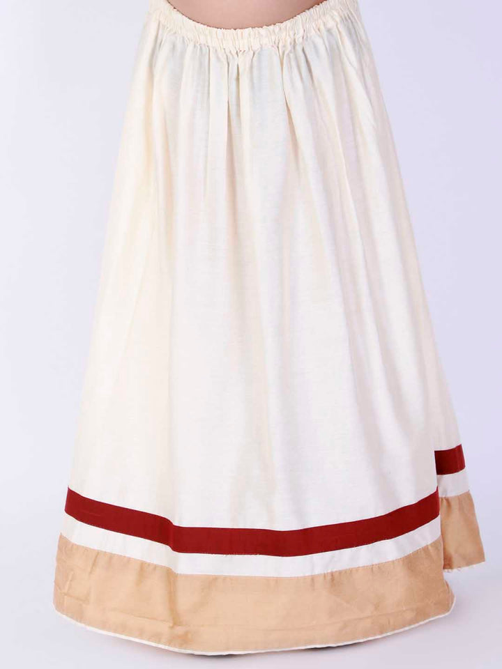 VASTRAMAY Girl's Maroon & White Pavda Pattu Lehenga Choli Set - qivii