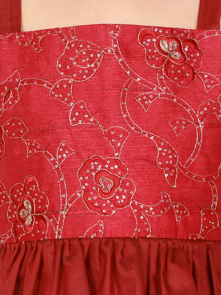 Vastramay Girl's Maroon Draped Skirt With Crop Top - qivii