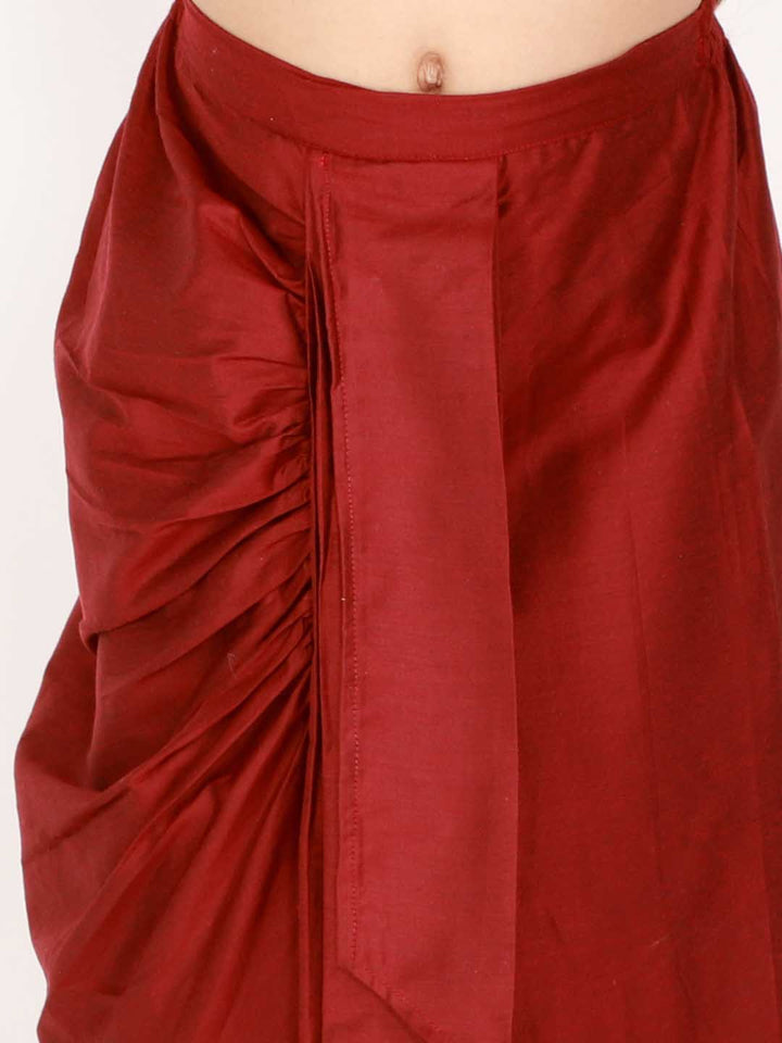 Vastramay Girl's Maroon Draped Skirt With Crop Top - qivii
