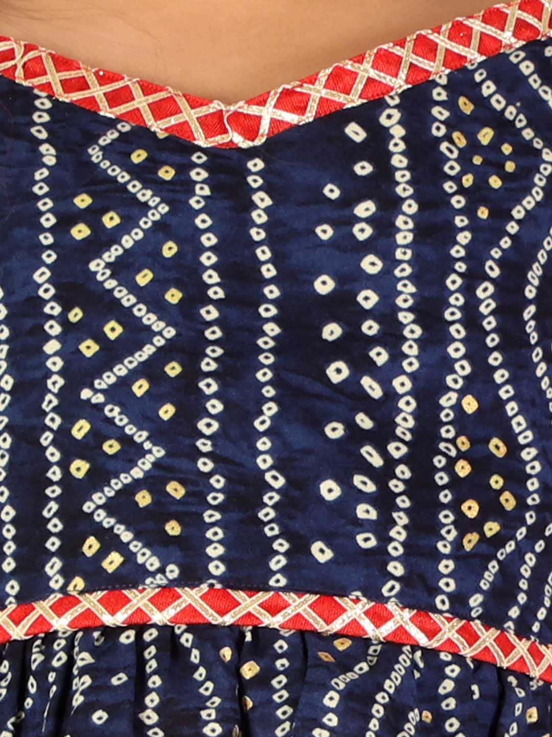 VASTRAMAY Girl's Blue Bandhani Top And Long Skirt Set - qivii