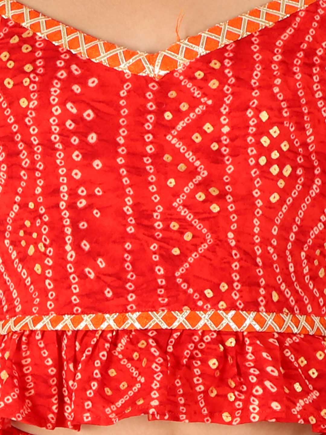 VASTRAMAY Girl's Maroon Bandhani Top And Long Skirt Set - qivii