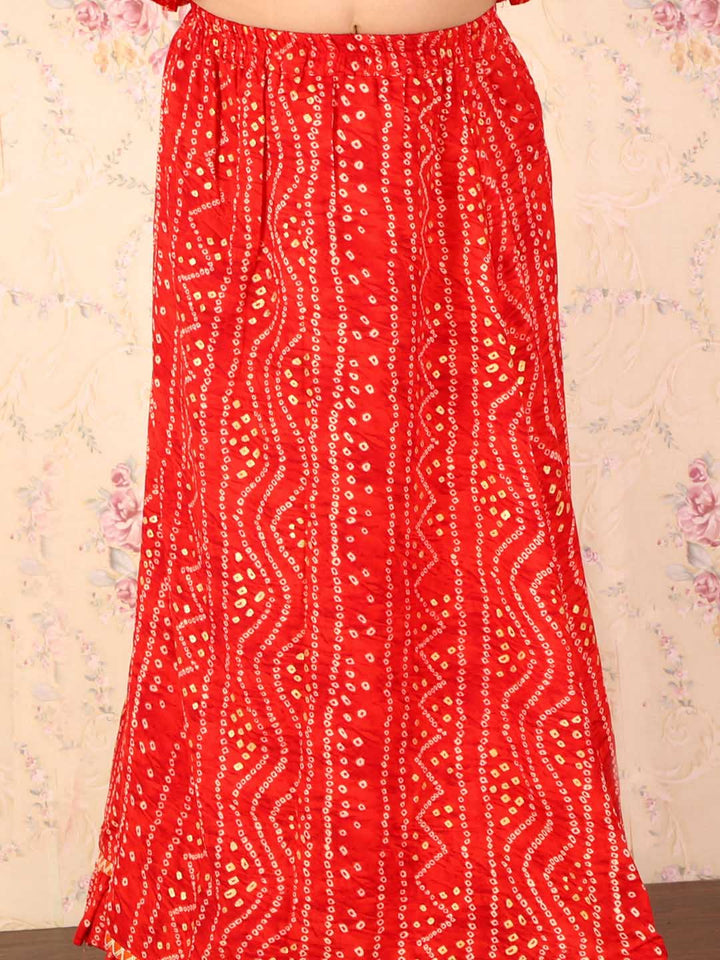 VASTRAMAY Girl's Maroon Bandhani Top And Long Skirt Set - qivii