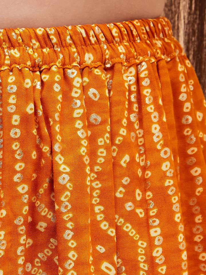 VASTRAMAY Girl's Orange Bandhani Top And Long Skirt Set - qivii