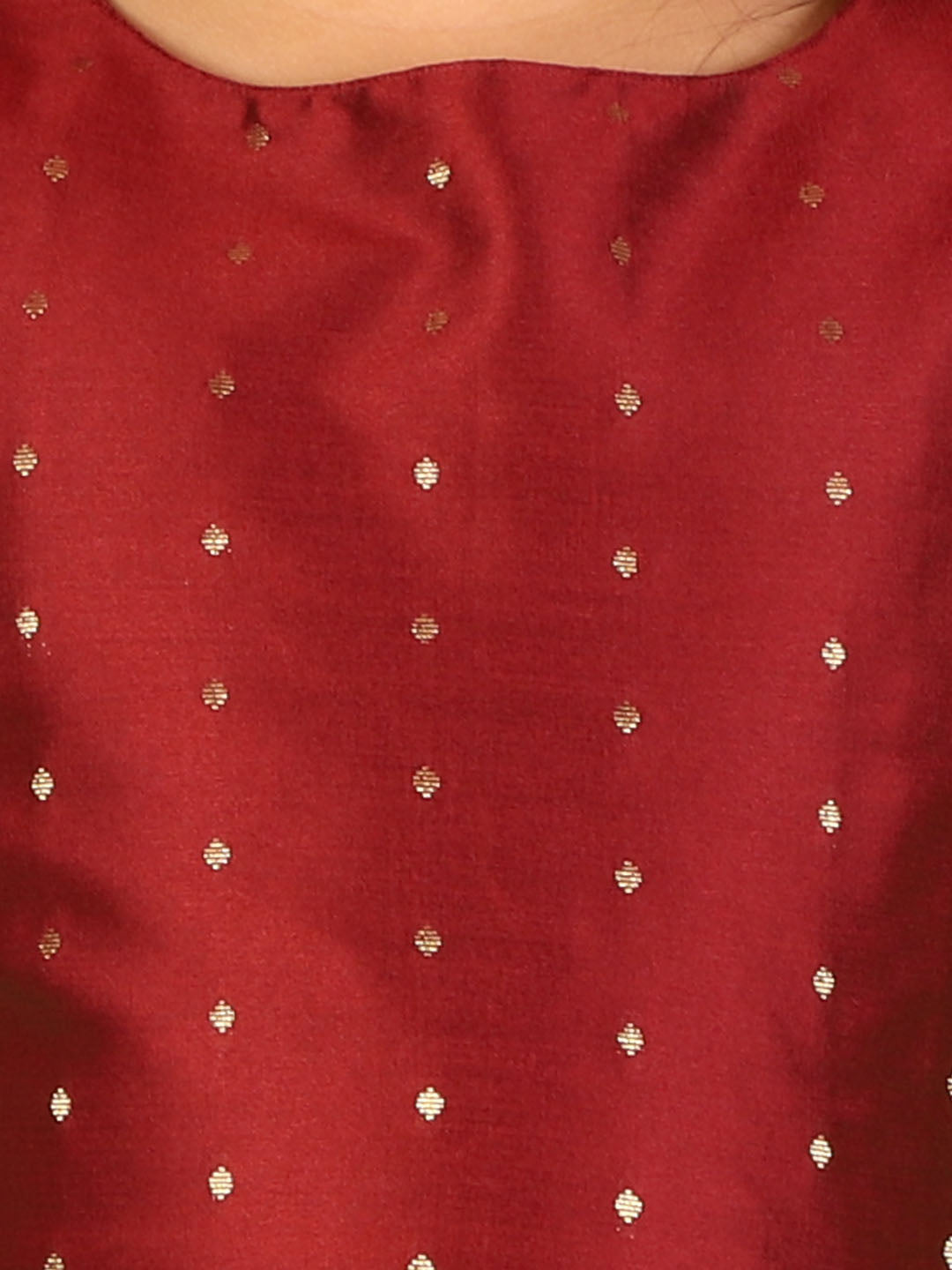 VASTRAMAY Girl's Maroon Woven Design Booti Crop Top And Long Skirt Set - qivii