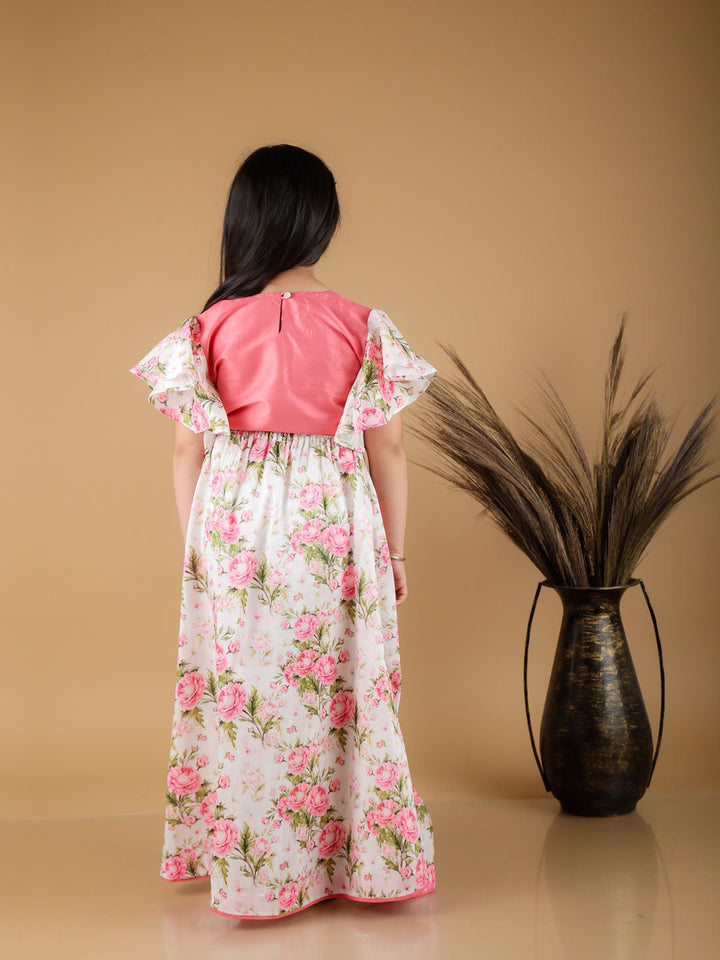 VASTRAMAY Girl's Printed Skirt And Ruffle Crop Top Set - qivii