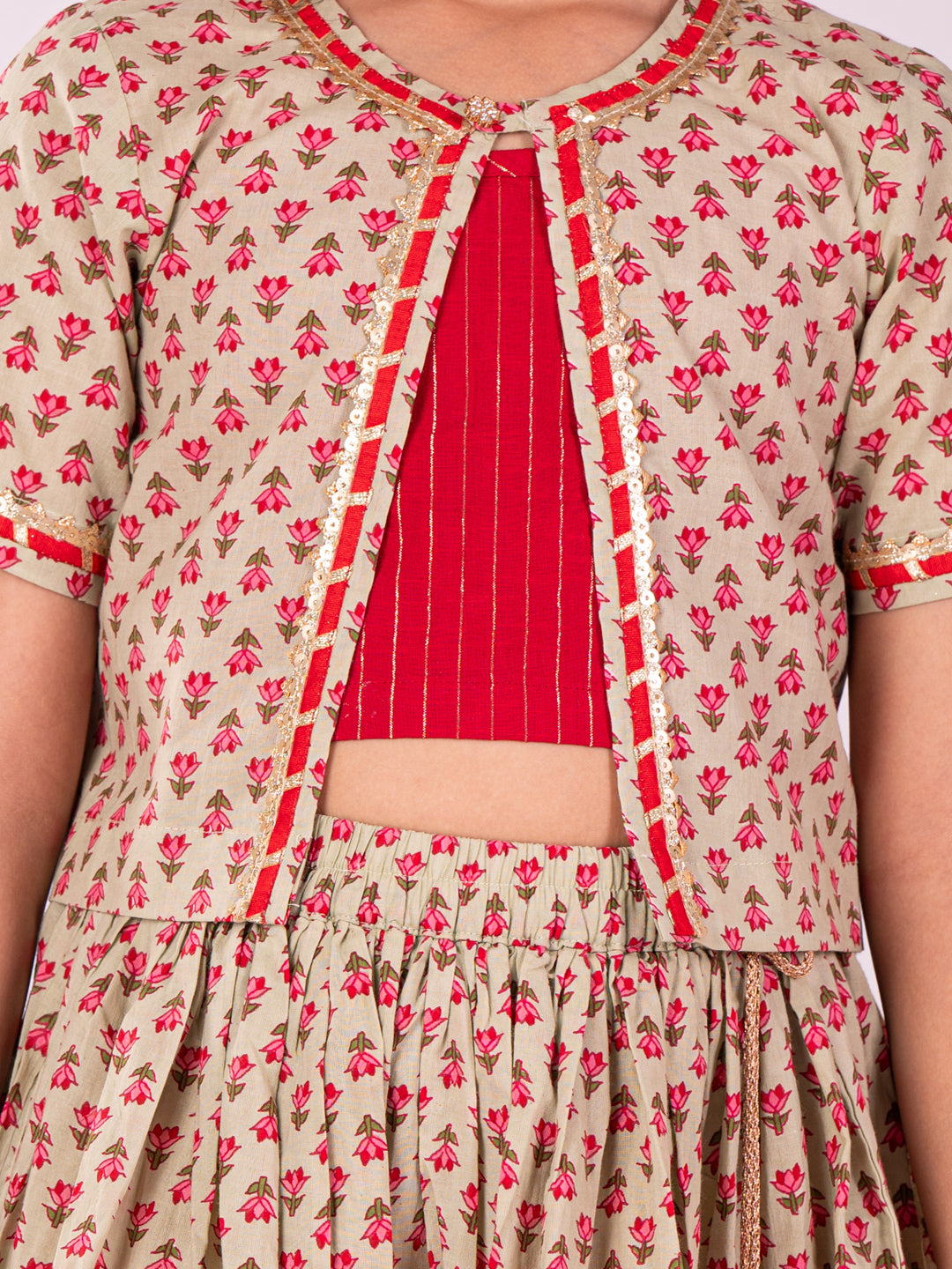 VASTRAMAY Girls' Mint Green And Red Lehenga Set - qivii