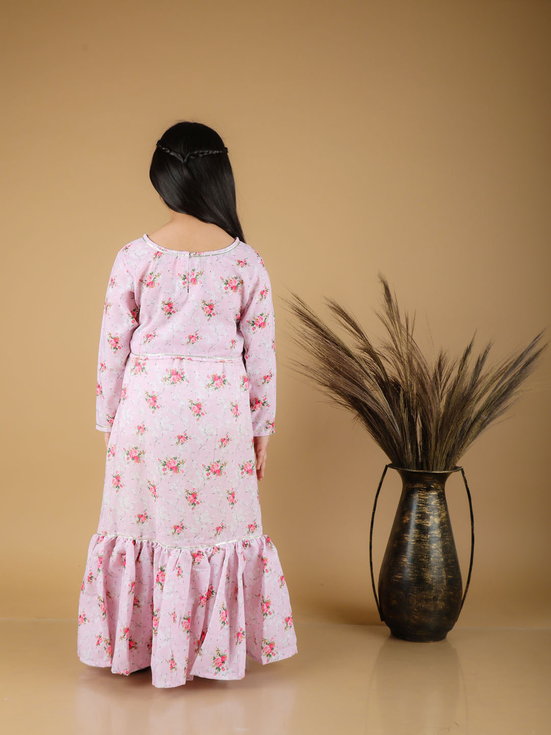 VASTRAMAY Girl's Printed Linen Crop Top And Ruffle Skirt Set - qivii