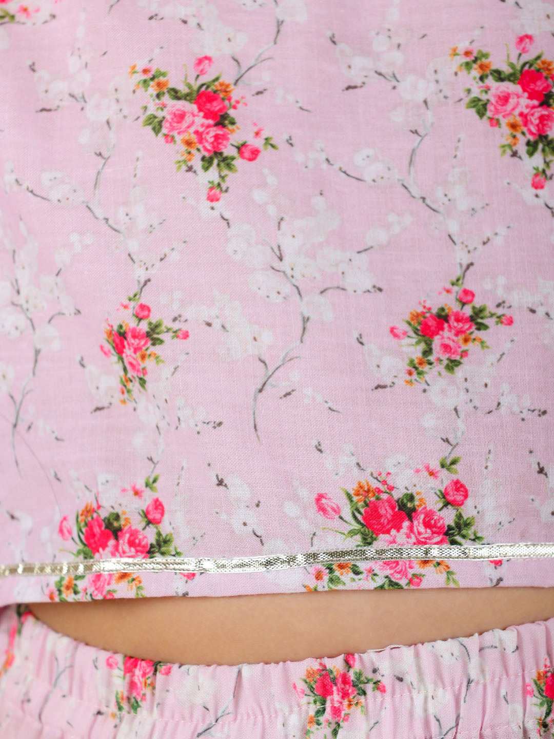 VASTRAMAY Girl's Printed Linen Crop Top And Ruffle Skirt Set - qivii