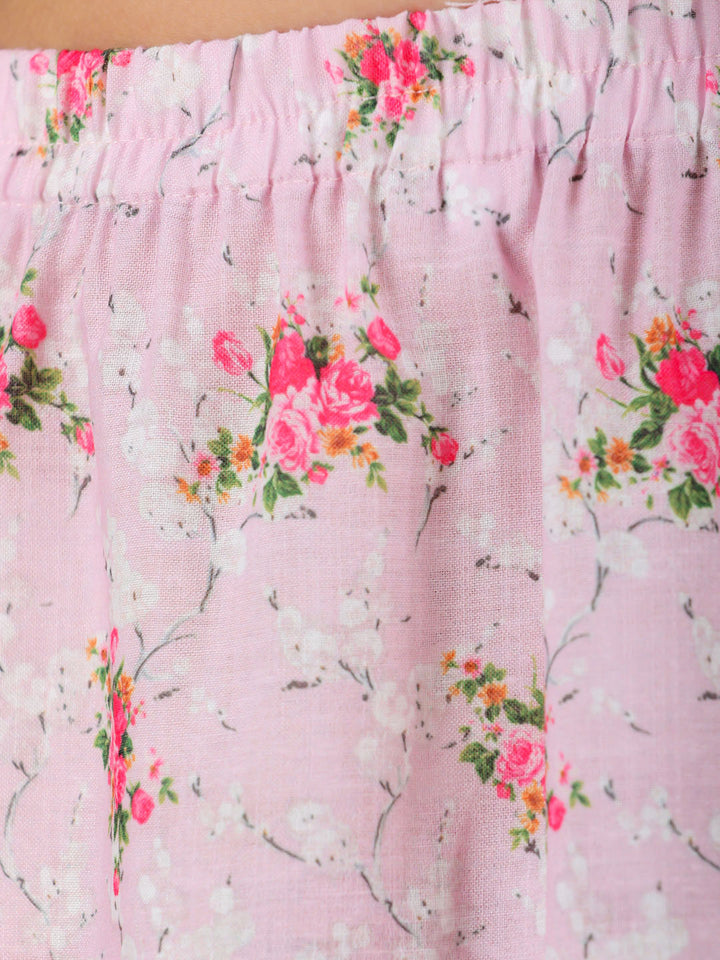 VASTRAMAY Girl's Printed Linen Crop Top And Ruffle Skirt Set - qivii