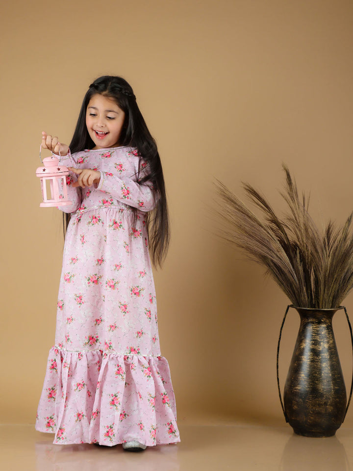 VASTRAMAY Girl's Printed Linen Crop Top And Ruffle Skirt Set - qivii