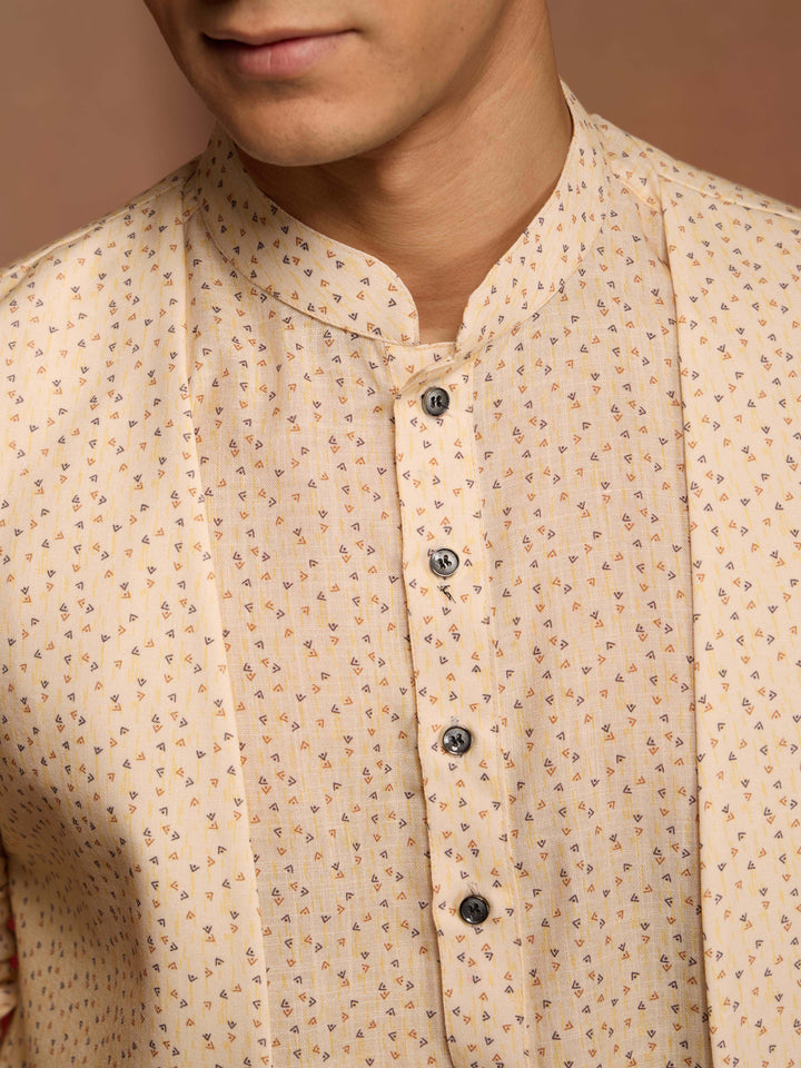 Men's Peach Yellow Cotton Linen 3-Piece Set