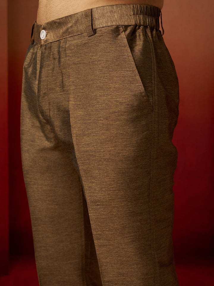 Men Bronze Maroon Silk 3-Piece Jacquard Set