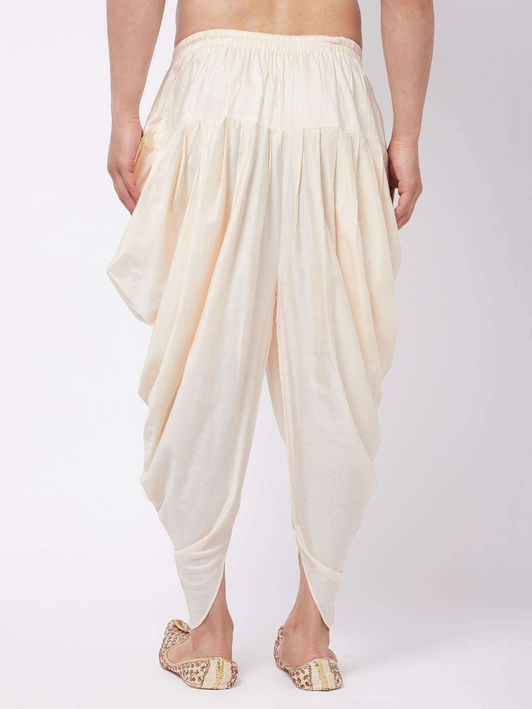 Men's Cream Cotton Blend Cowl Dhoti